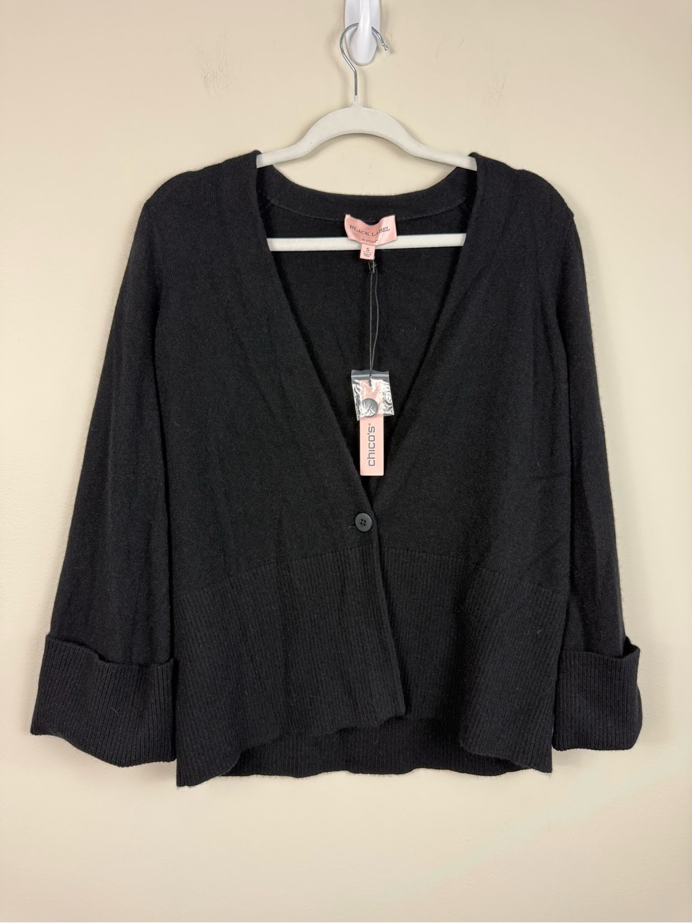 Chicos Black Label Cashmere Easy Cardigan Womens Small Work Office Business NWT